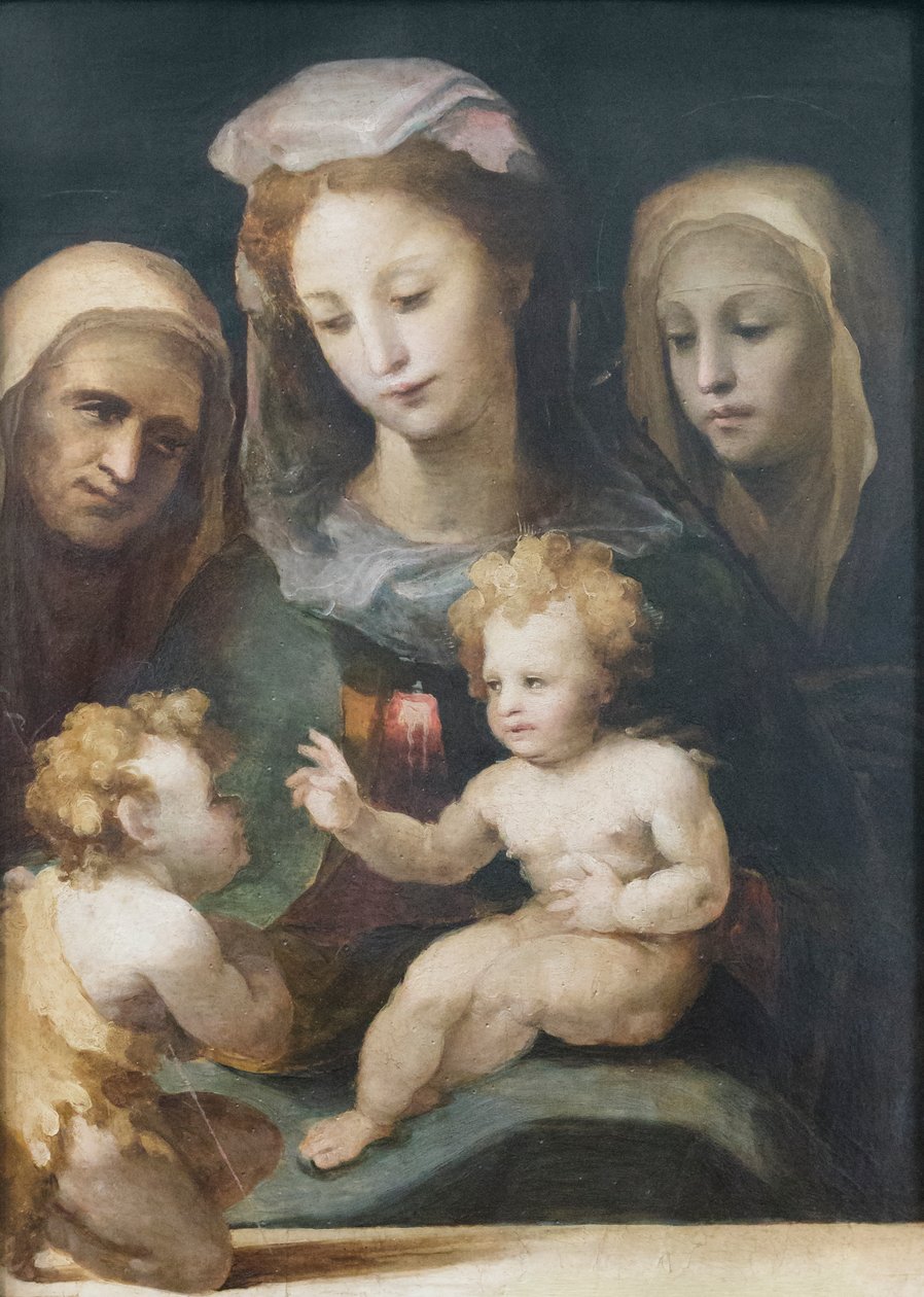 Madonna og barn med de hellige Johannes, Elizabeth og Catherine af Siena 1540-50 (olie på panel) af Domenico Beccafumi