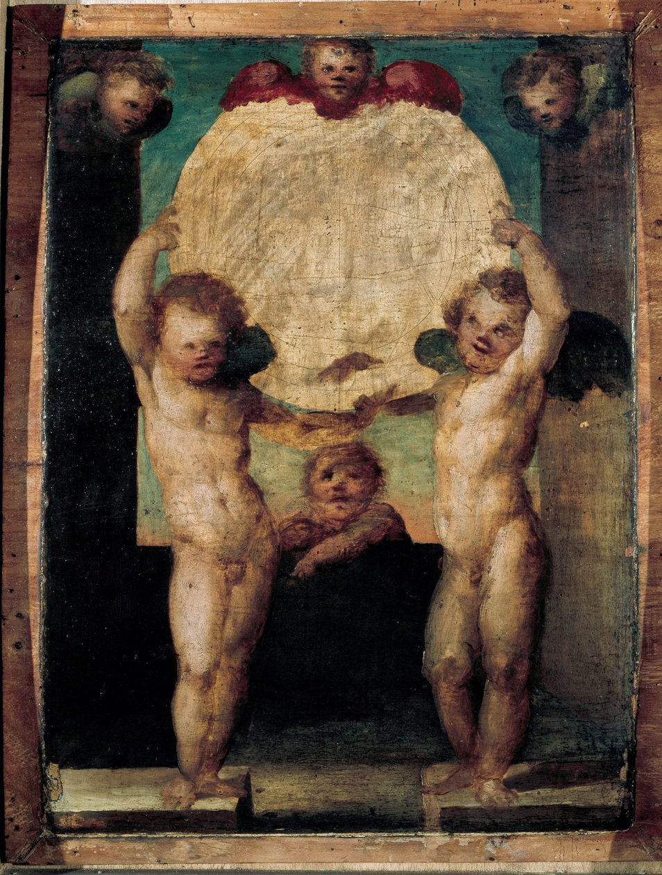 Putti reggimedaglione (Engle bærer en medaljon over deres hoveder). Maleri af Domenico Beccafumi (1486-1551) af Domenico Beccafumi