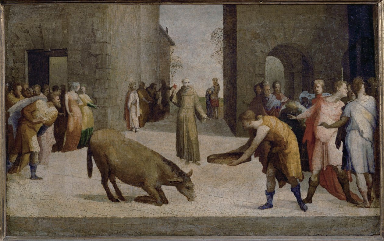 Sankt Antonius af Padua og miraklet med muldyret ... af Domenico Beccafumi