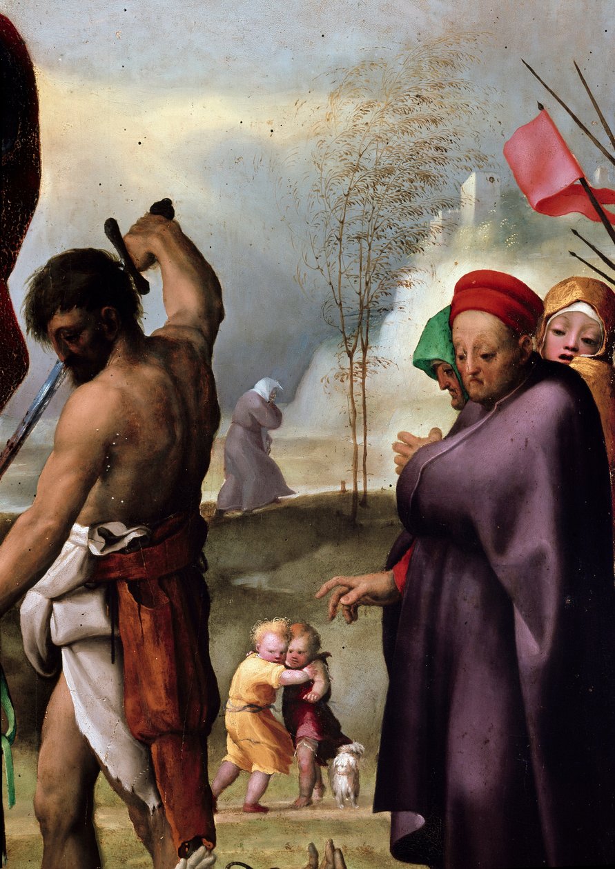 Saint Paul på tronen, detaljer. Maleri af Domenico Beccafumi (1486-1551), ca. 1515. Drik. Mål: 230x150 cm. Siena (Siena), Museum for Metropolitan Opera af Domenico Beccafumi