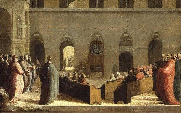 St. Bernadino prædiker i Campo i Siena, ca. 1528 af Domenico Beccafumi