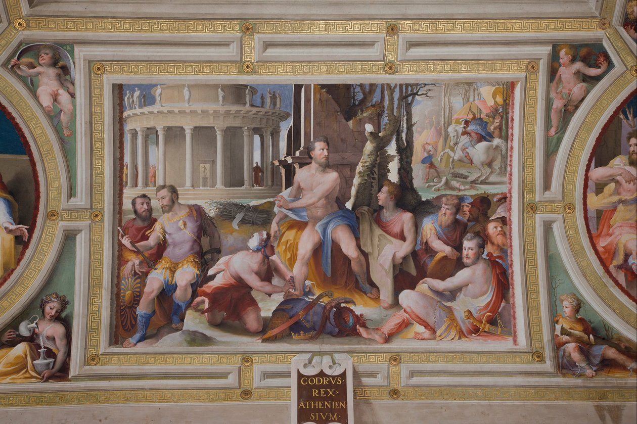 The Sacrifice of Codrus, konge af Athens offentlige dyder af græske og romerske helte, 1529-1535 af Domenico di Pace Beccafumi  