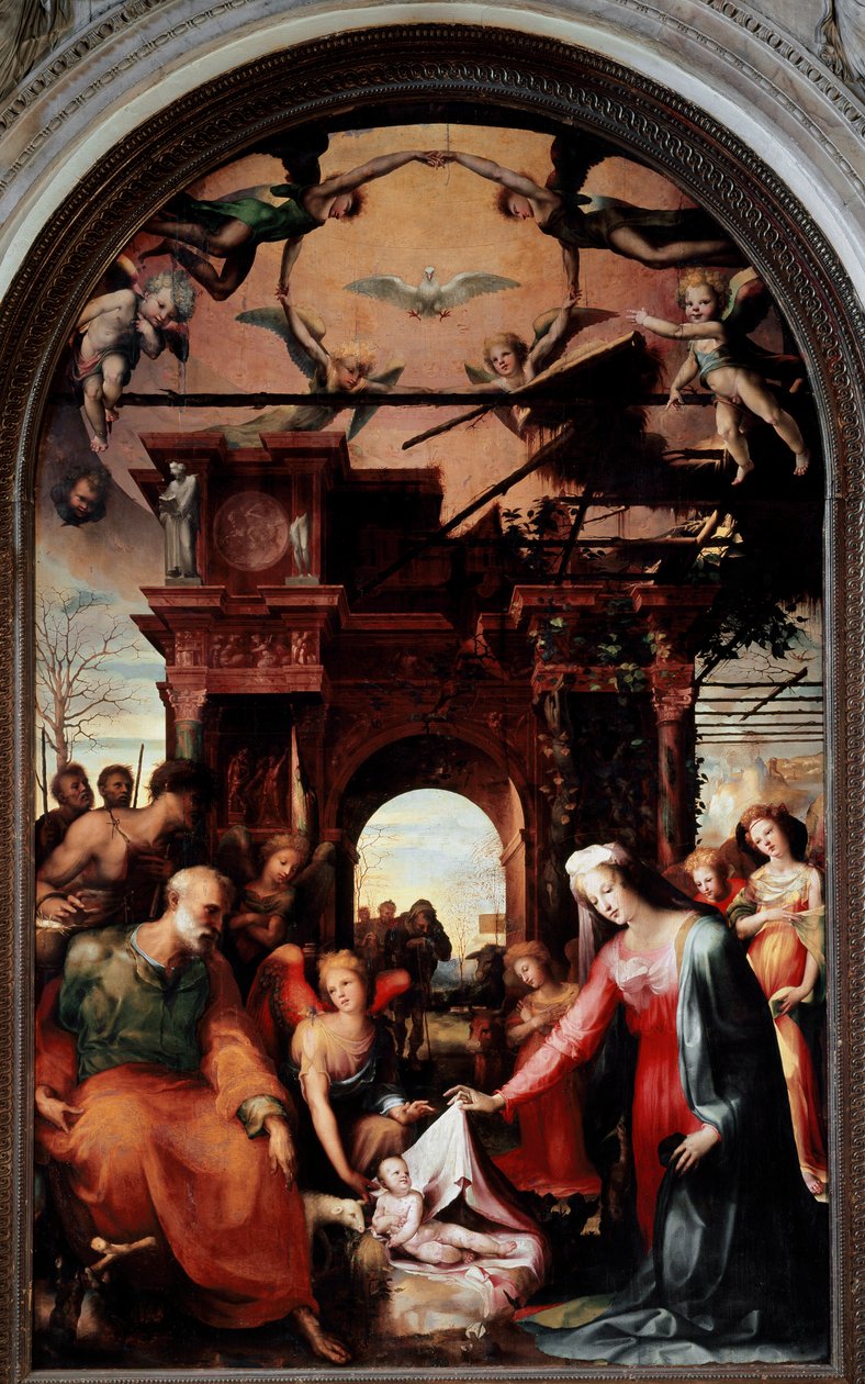 Fødselen. Maleri af Domenico Beccafumi (1486-1551) af Domenico Beccafumi