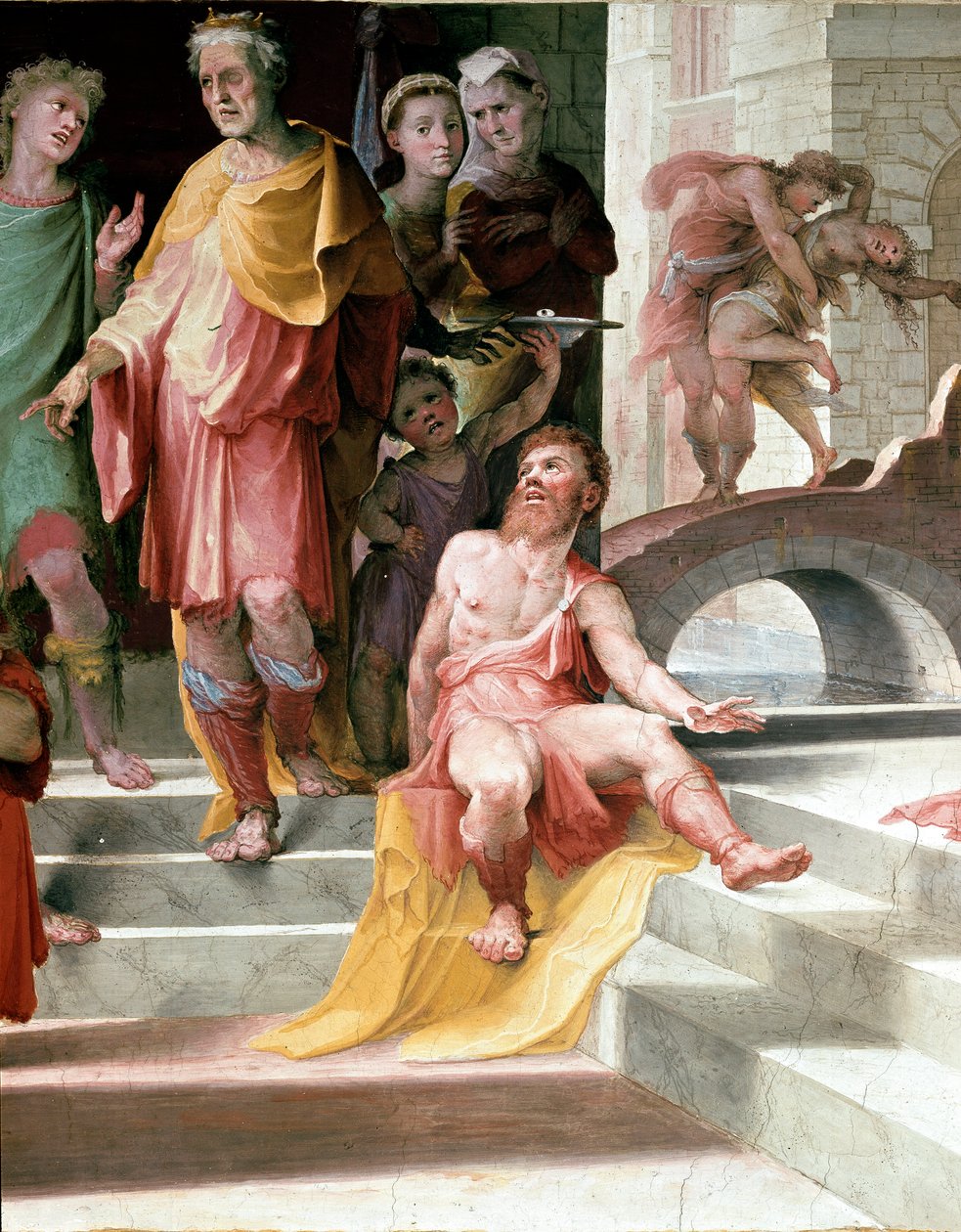 Ofringen af Seleucos de Locres (Seleucus de Locride) Seleucos for at blinde sin søn, for at straffe ham for en voldtægt, han havde begået, foretrækker at dø med et af hans øjne. Fresco af Domenico di Giacomo di Pace dit Beccafumi (1486-1551). Detalje. 1529 af Domenico Beccafumi