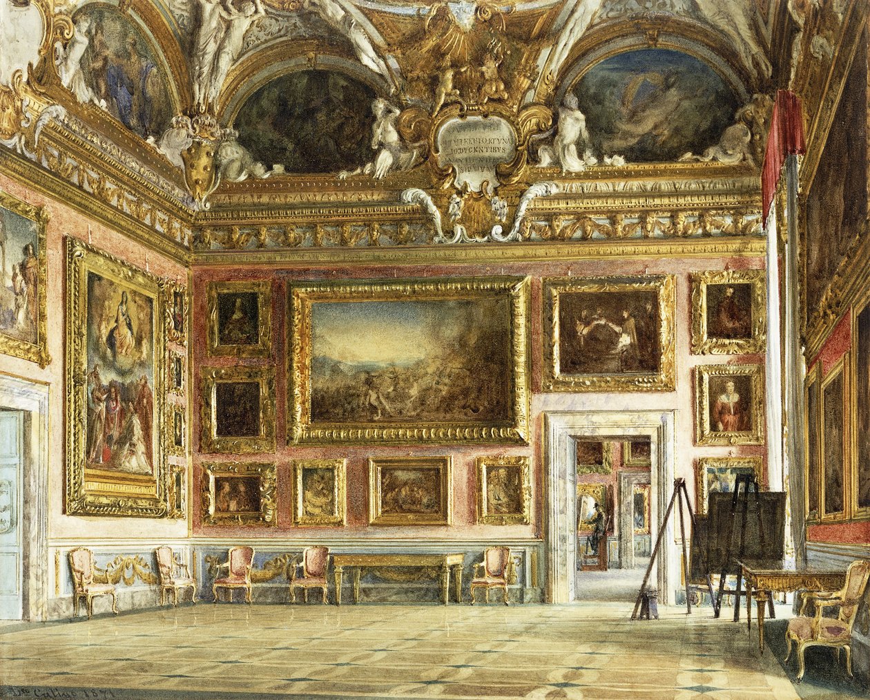 Interiør af Palazzo Pitti, Firenze: Rummet i "Illiade med Andrea del Sarto" sn "Assumption", af Domenico Caligo