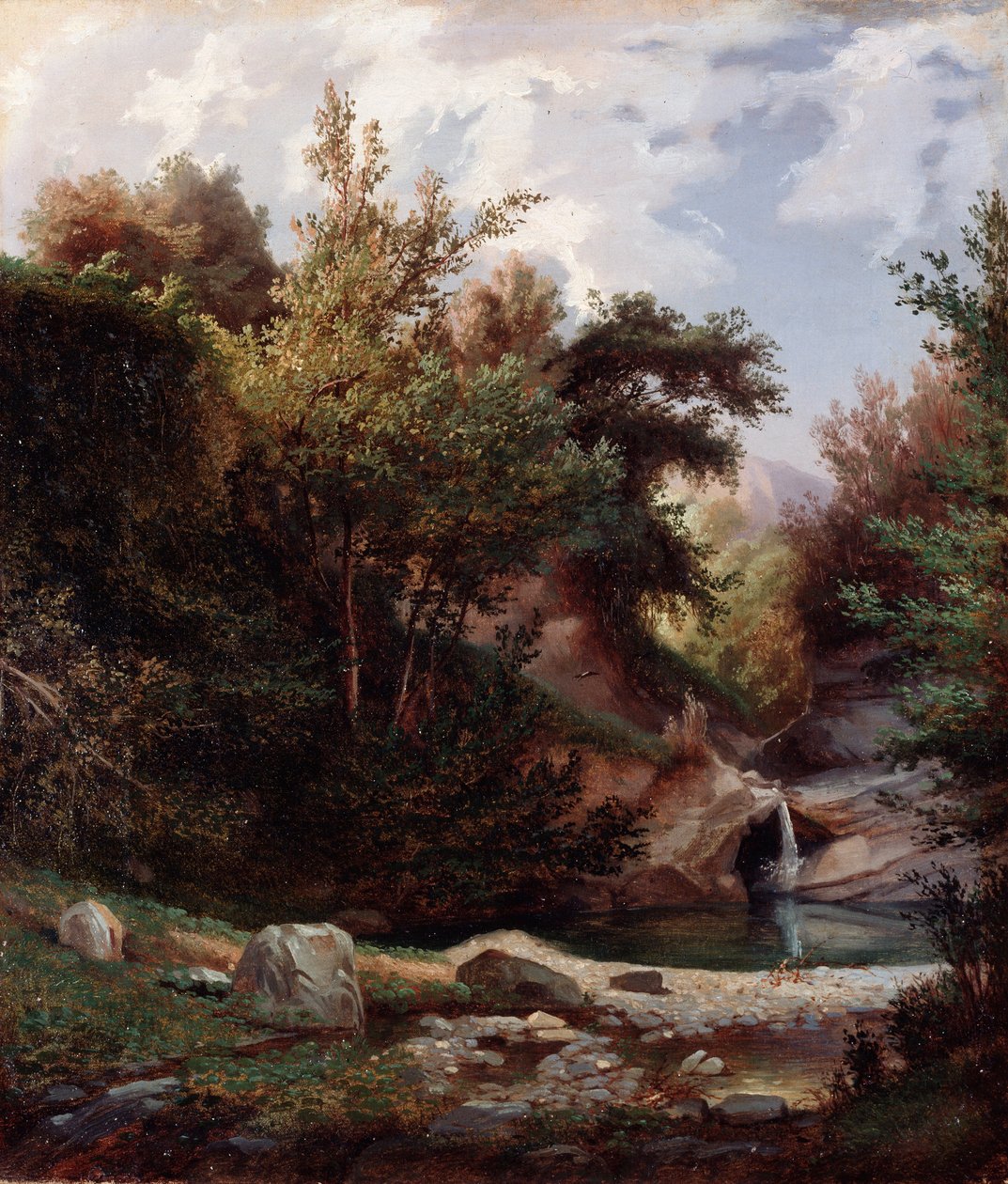 Landskab af natur, underskov og vandløb med vandfald Maleri af Domenico Cambiaso (1811-1894) ca. 1865 Dim 43,5x37 cm Gener, Galleria d