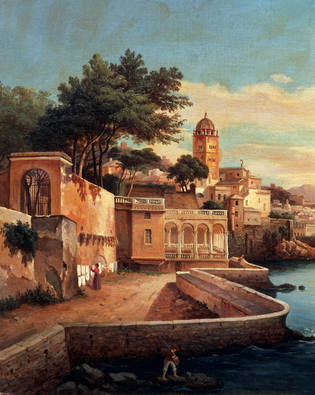 Udsigt over Genova fra haverne ved Palazzo Doria Pamphilj, af Pasquale Domenico Cambiaso (1811-1894), Italien af Domenico Cambiaso