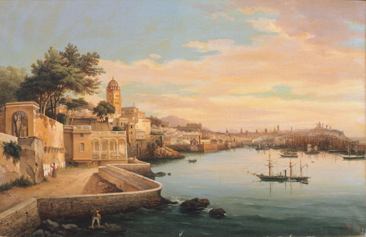 Udsigt over Genova fra haverne ved Palazzo Doria Pamphilj, af Pasquale Domenico Cambiaso (1811-1894), Italien af Domenico Cambiaso