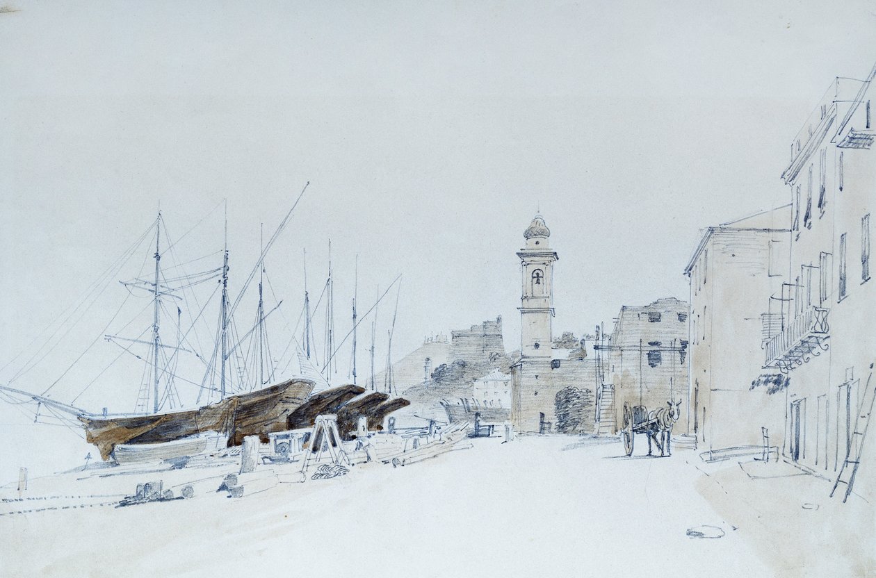 Näkymä aseista Taggiassa, noin 1860, kirjoittanut Pasquale Domenico Cambiaso (1811-1894), Italia Kynä ja akvarelli. af Domenico Cambiaso
