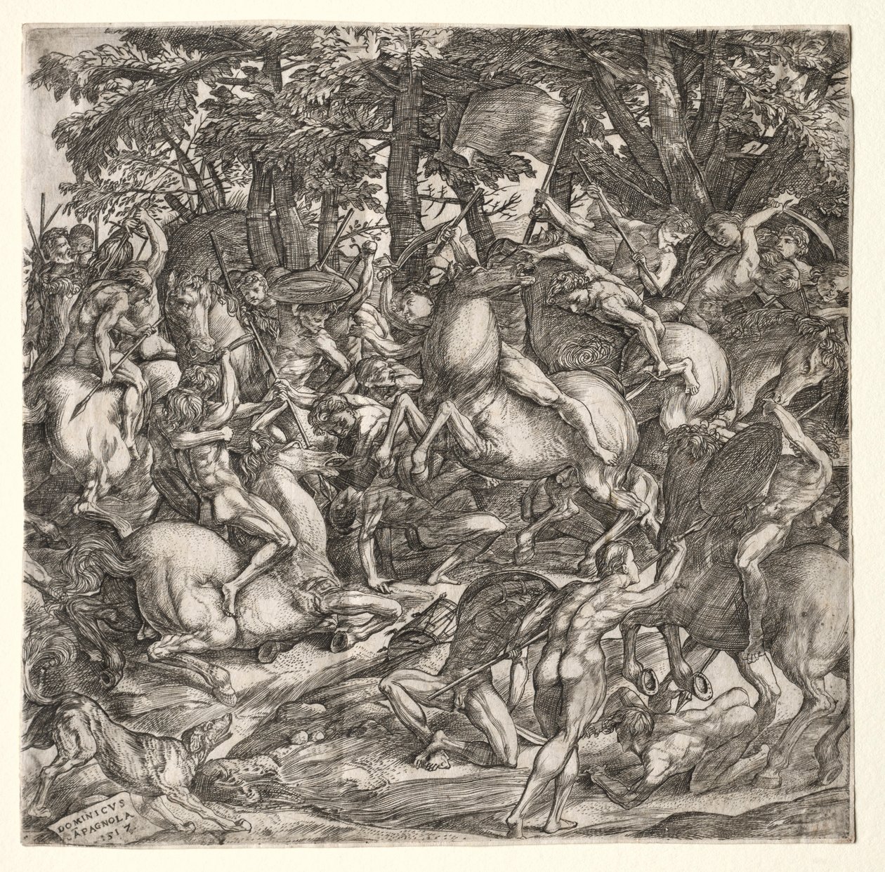 Slaget ved nøgne mænd, 1517. af Domenico Campagnola