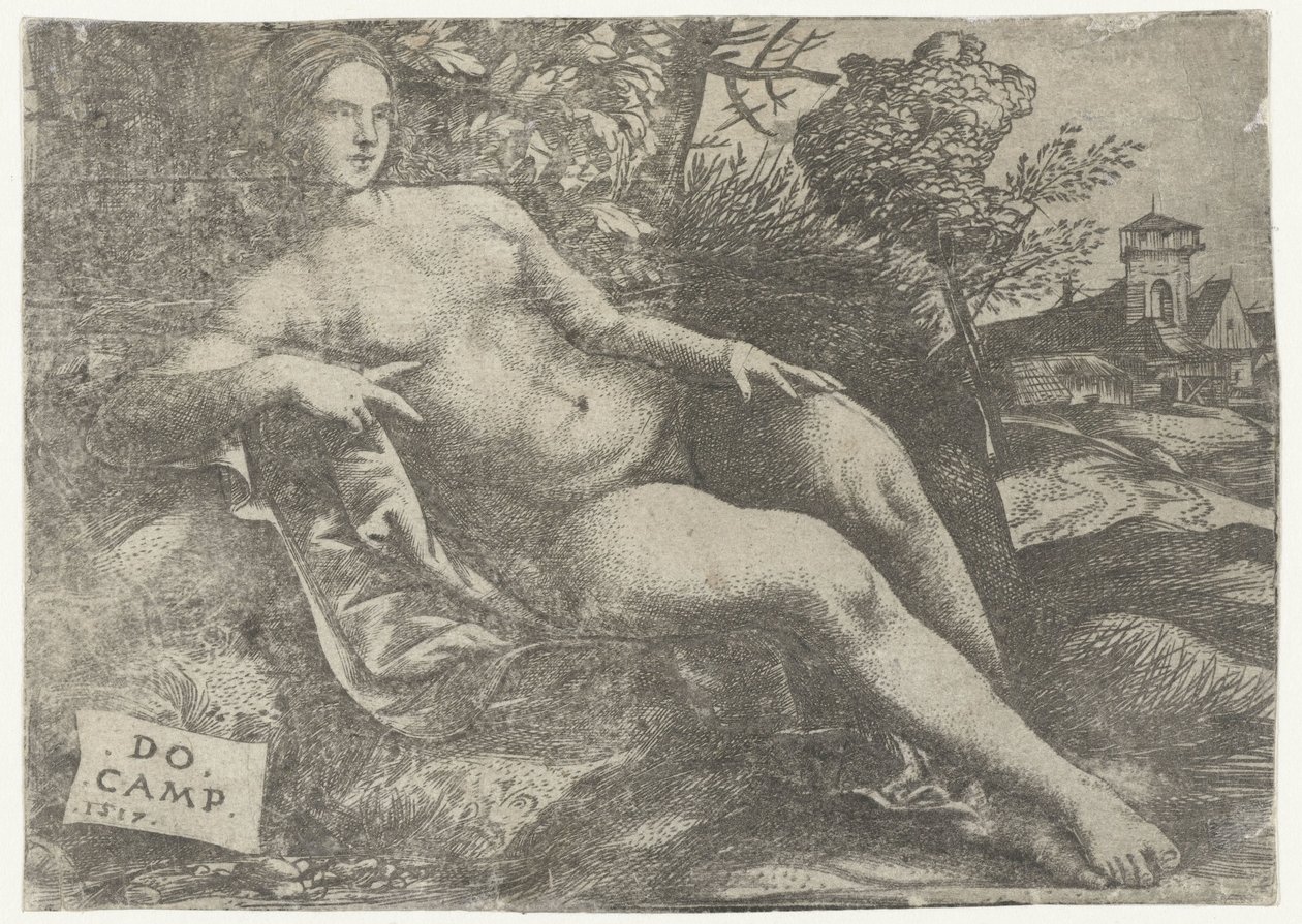 Liggende Venus i landskab af Domenico Campagnola