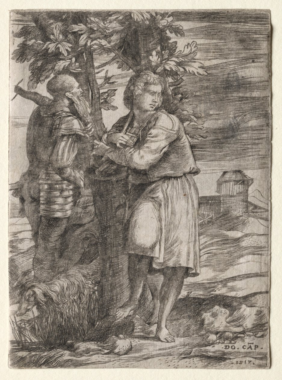 Hyrde og gammel kriger, 1517. af Domenico Campagnola