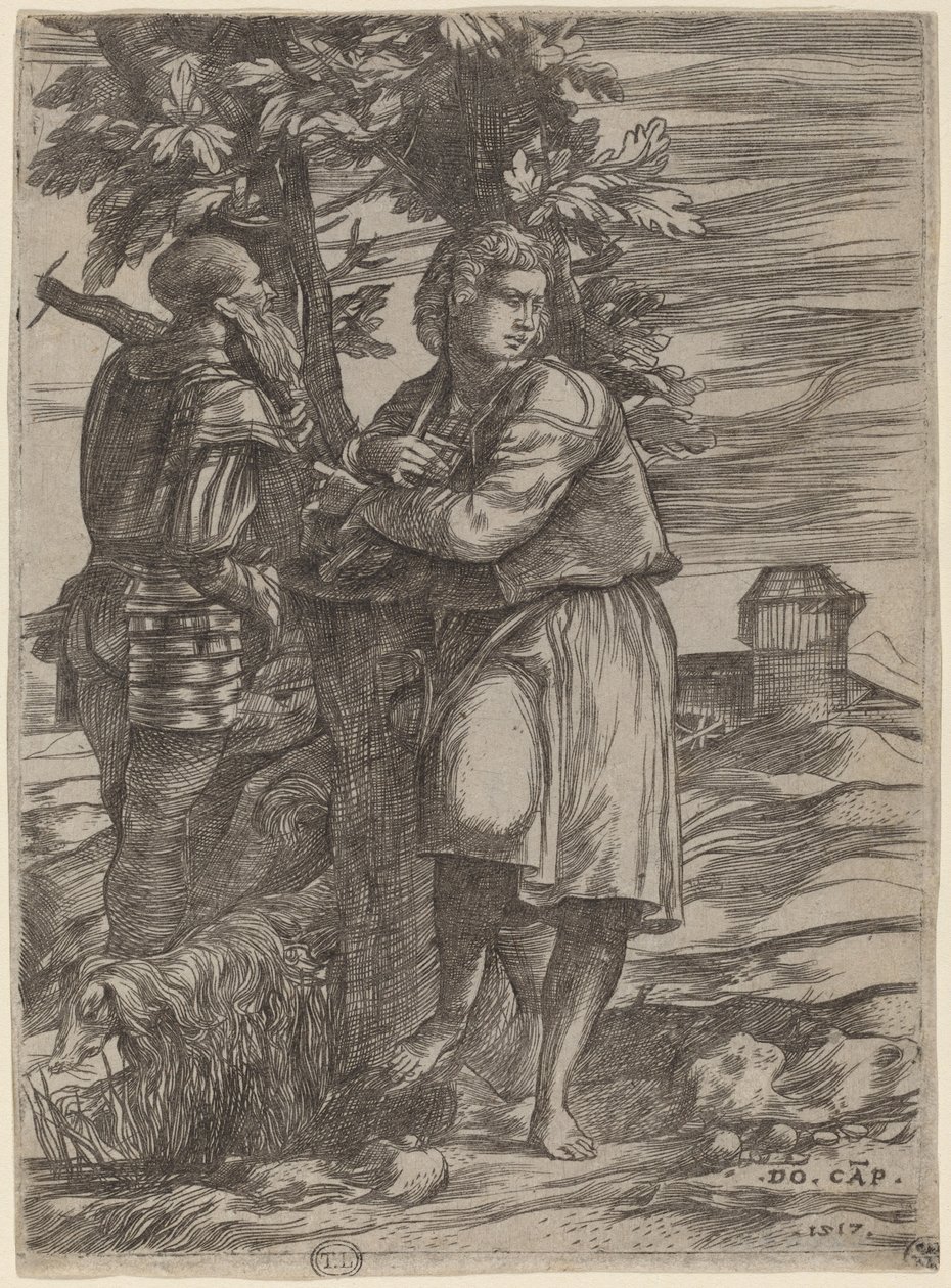 Hyrden og den gamle kriger af Domenico Campagnola