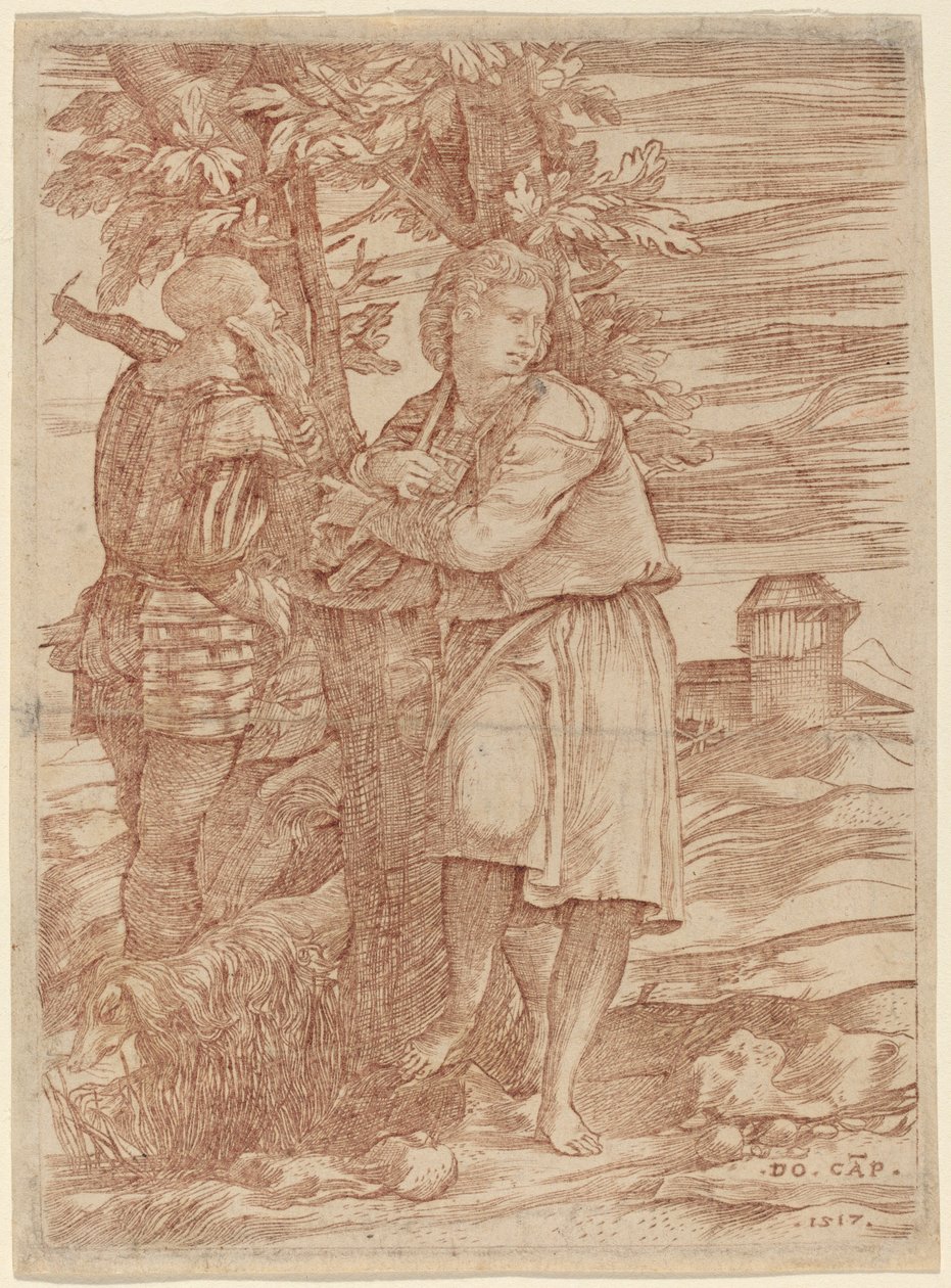 Hyrden og den gamle kriger af Domenico Campagnola