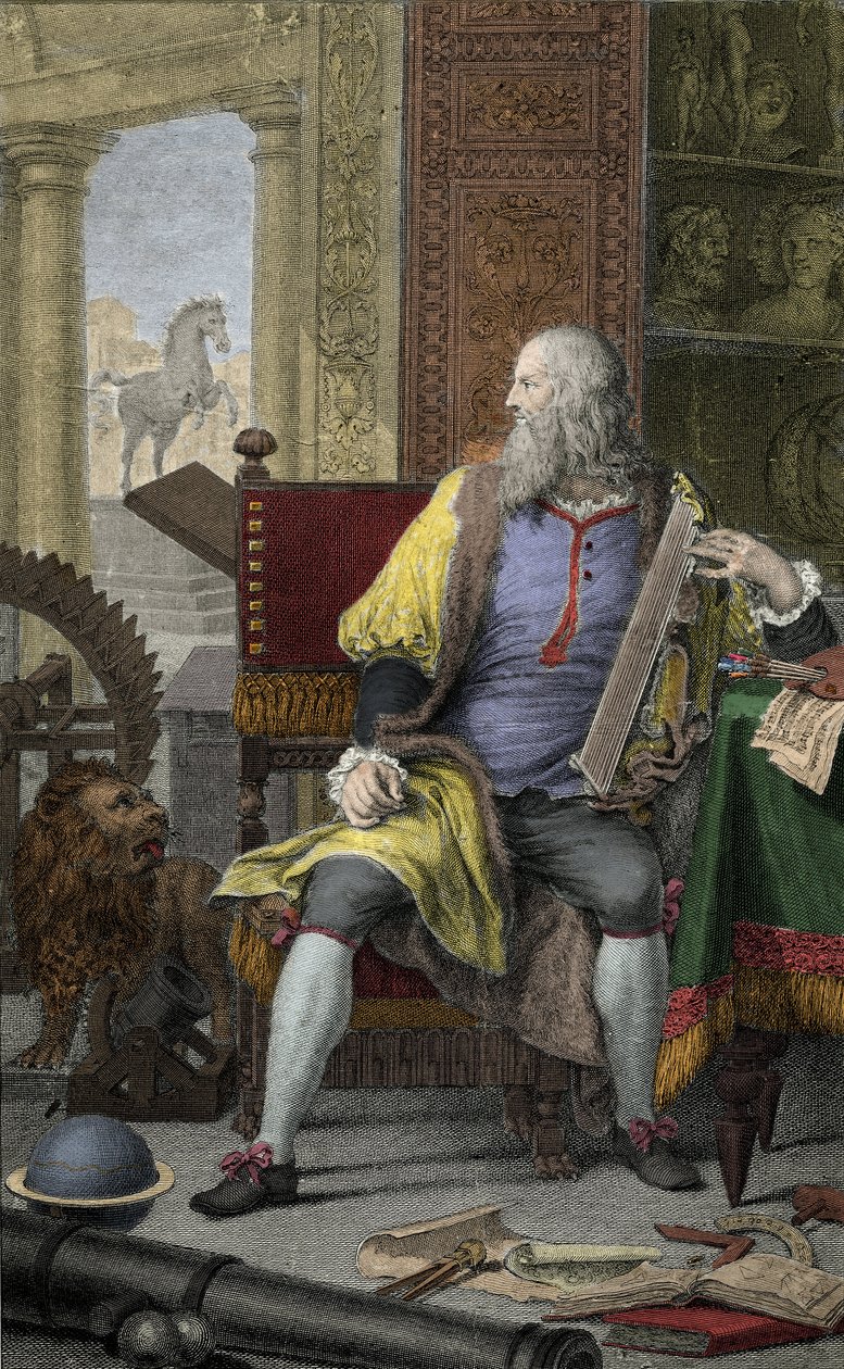 Repræsentation af maleren, billedhuggeren Leonard de Vinci (Leonardo da Vinci) (1452-1519) i hans værksted Etching af Domenico Cunego (1726-1803) af Domenico Cunego