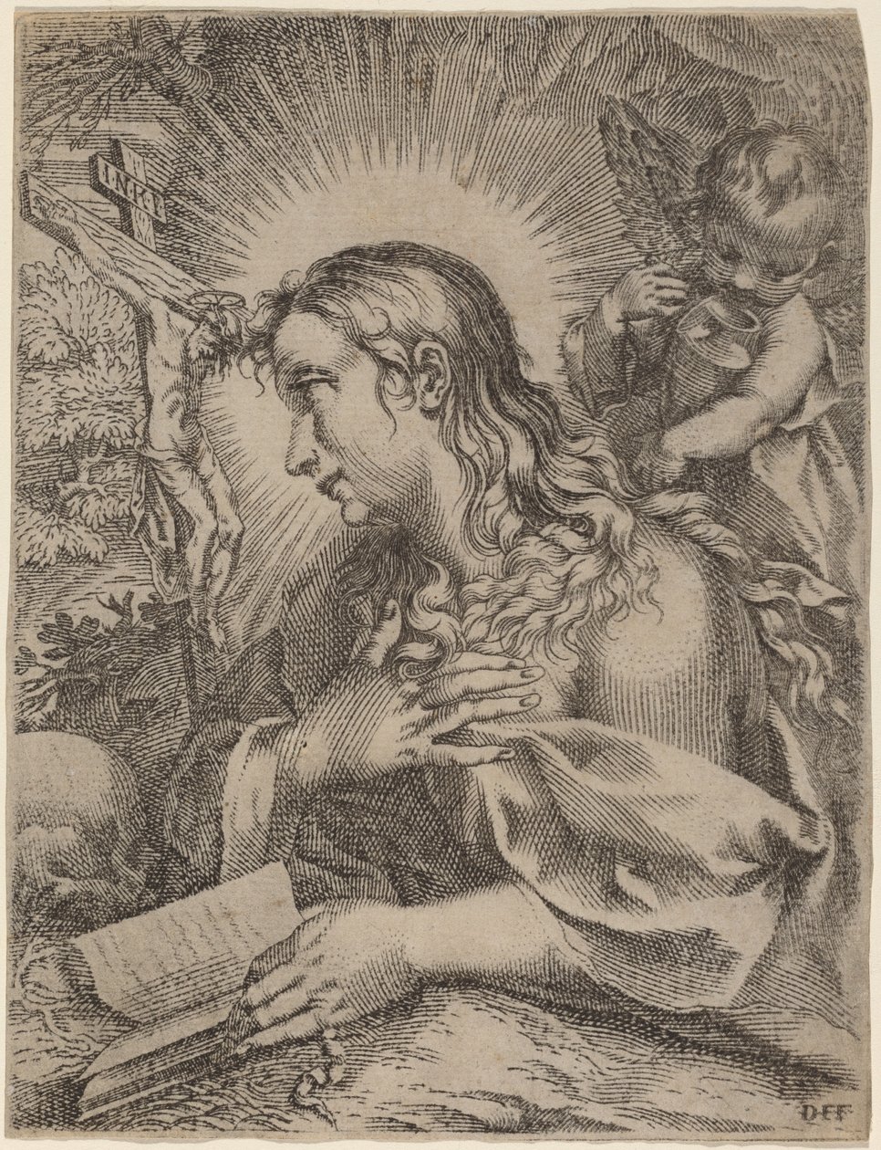 Den angrende Magdalene af Domenico Falcini after Francesco Villamena after Francesco Vanni