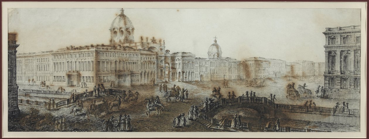 Nevsky Prospekt (perspektiv Nevski) nær Catherine-kanalen i Sankt Petersborg - Domenico Felice Lamoni (1745-1830). Akvarel og hvid farve på papir, efter 1782. Statens Museum for Sankt Petersborgs Historie af Domenico Felice Lamoni