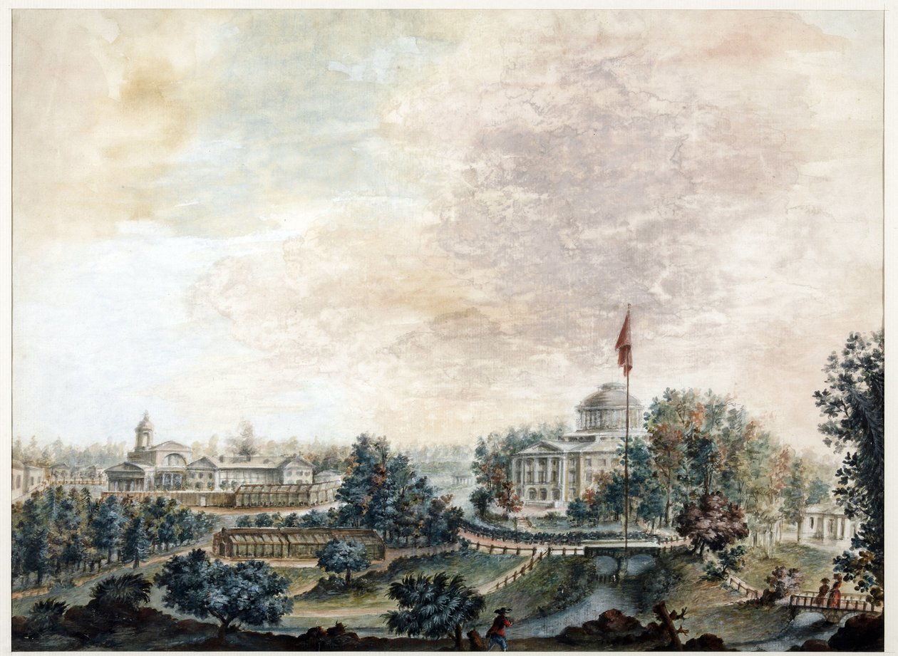 Palais de Pavlosk (1782-1786) - Pavlovsk-paladset - Domenico Felice Lamoni (1745-1830). Akvarel og hvid farve på papir, efter 1786. Statens Museum for Sankt Petersborgs Historie af Domenico Felice Lamoni
