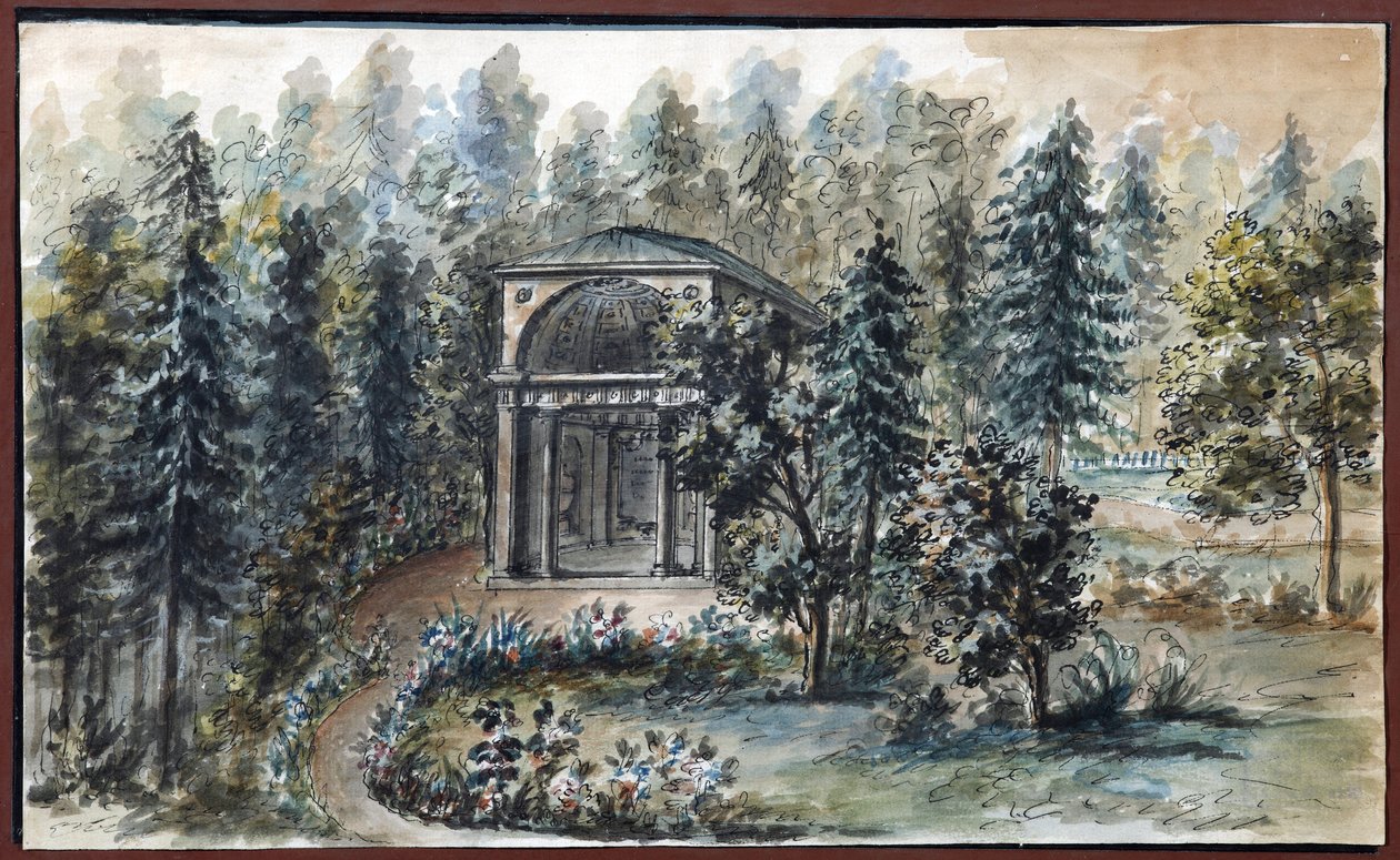 Pavillon til minde om Frederica, søster til kejserinde Maria Feodorovna, i Pavlovsk - Domenico Felice Lamoni (1745-1830). Akvarel og hvid farve på papir, efter af Domenico Felice Lamoni