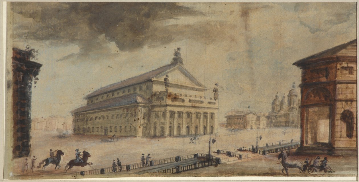 Det kejserlige Bolshoi Kamenny-teater i Sankt Petersborg - Domenico Felice Lamoni (1745-1830). Akvarel og hvid farve på papir, før 1783. Statens Museum for Sankt Petersborgs Historie af Domenico Felice Lamoni