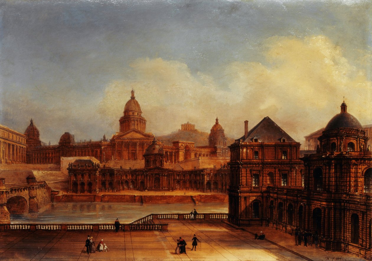 Sammensat udsigt over parisiske monumenter, ca. 1836 (olie på papir på lærred) af Domenico Ferri