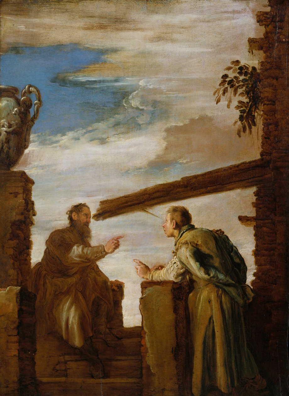 Lignelsen om splinten og bjælken, ca. 1619. af Domenico Fetti or Feti
