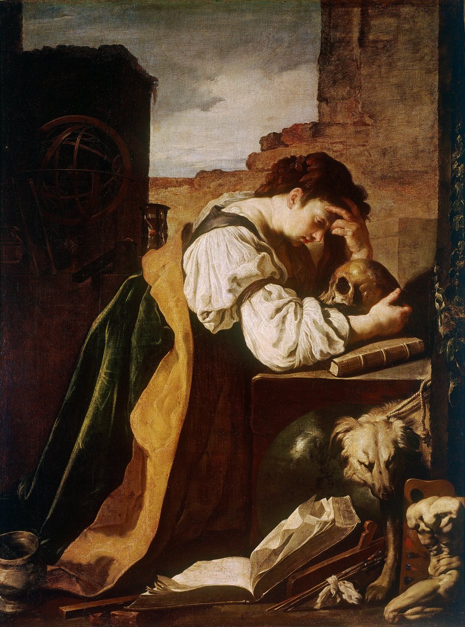 Melancolie-maleri (Vanite) af Domenico Fetti (1589-1624) 1621-1623 Søn. 168x128 cm Paris, Musée du Louvre af Domenico Fetti or Feti