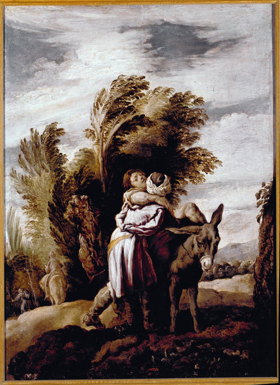Lignelse om den barmhjertige samaritaner (olie på lærred af Domenico Fetti or Feti