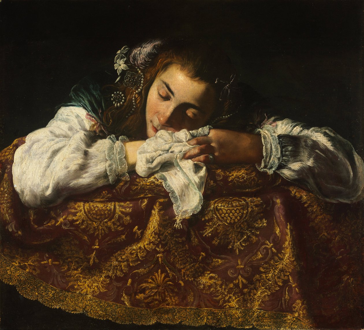 Sovende pige - Peinture de Domenico Fetti (1588 / 90-1623) - 1621-1622 - Olie på lærred - 67,5x74 - Szepmuveszeti Muzeum, Budapest af Domenico Fetti or Feti