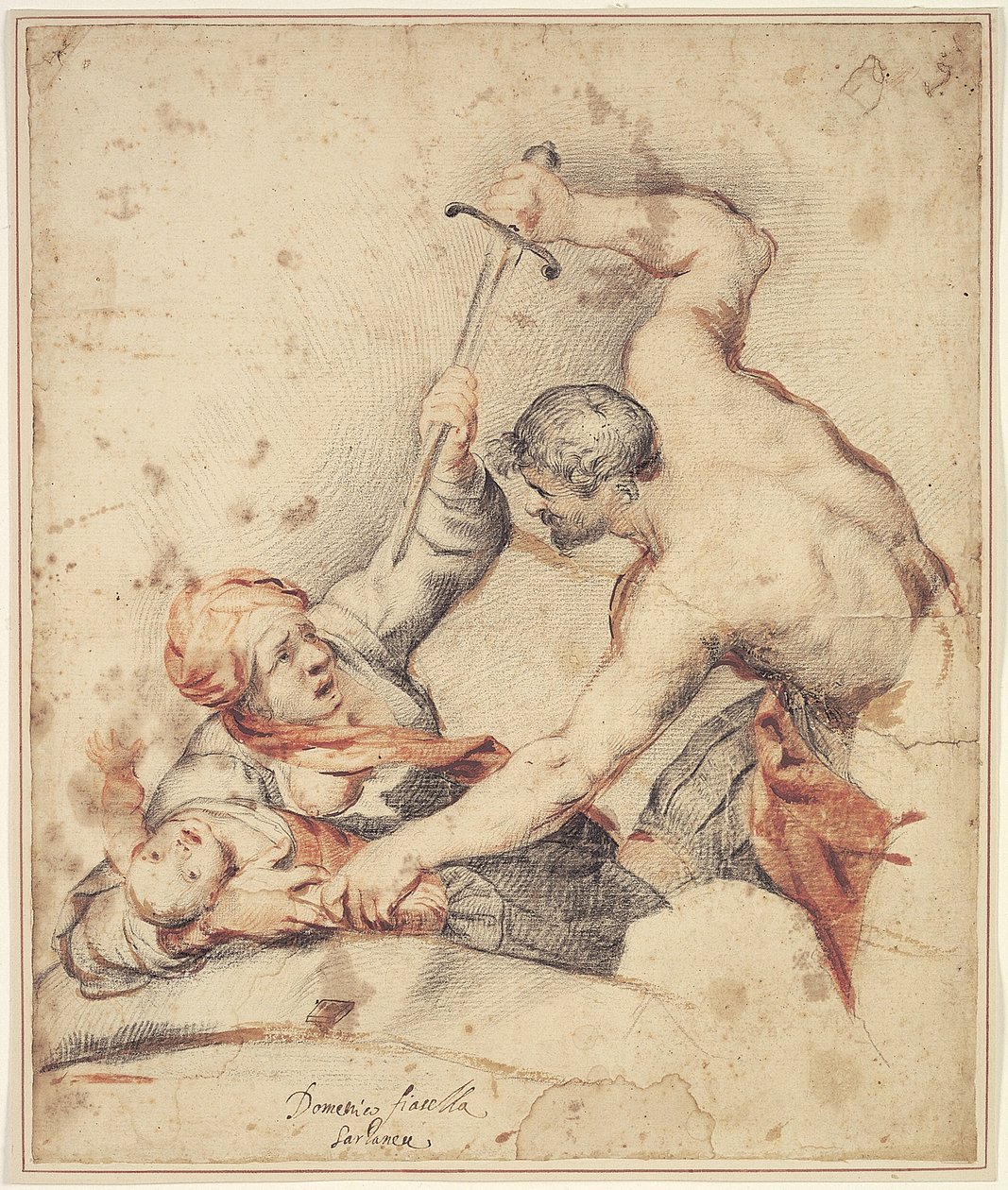Mand angriber en mor og et barn af Domenico Fiasella