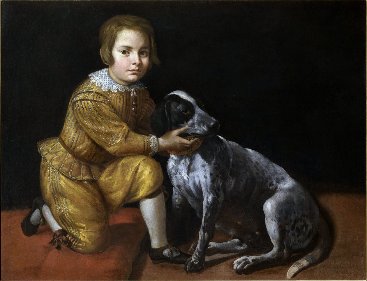 Portræt af en dreng med en hund. af Domenico Fiasella