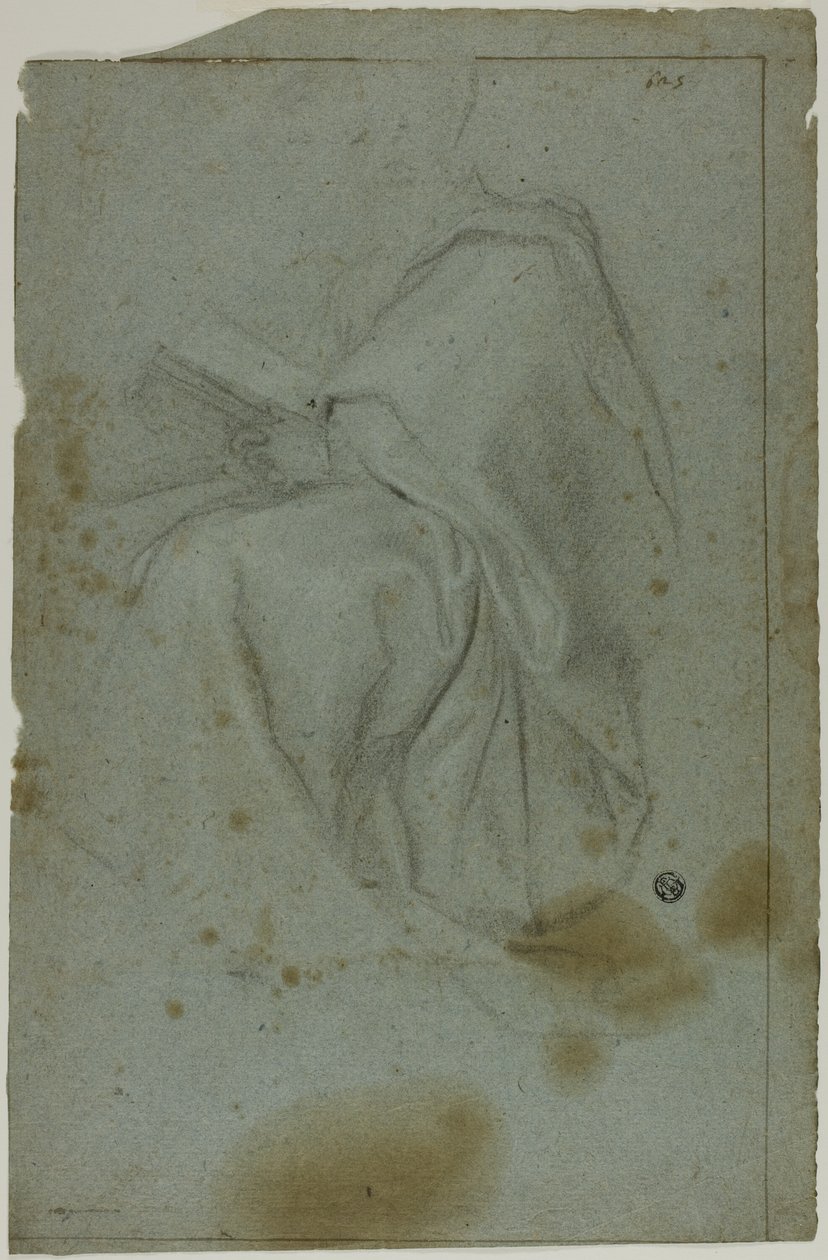 Siddende draperet Mandsfigur med Bog (recto); To siddende kvinder med skitse af venstre hånd (verso) af Domenico Fiasella