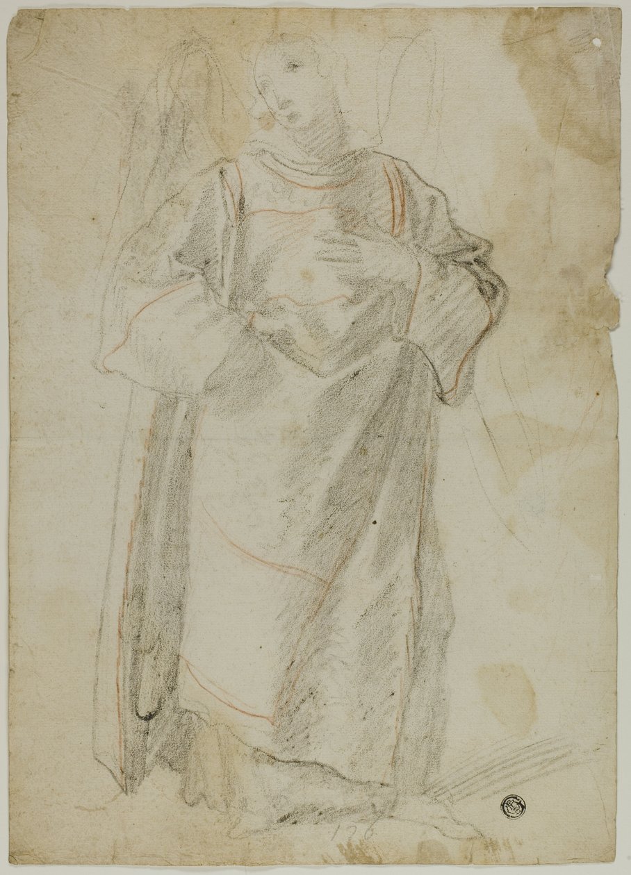 Stående Engel (rekto); Studie af ansigt og draperi (verso) af Domenico Fiasella