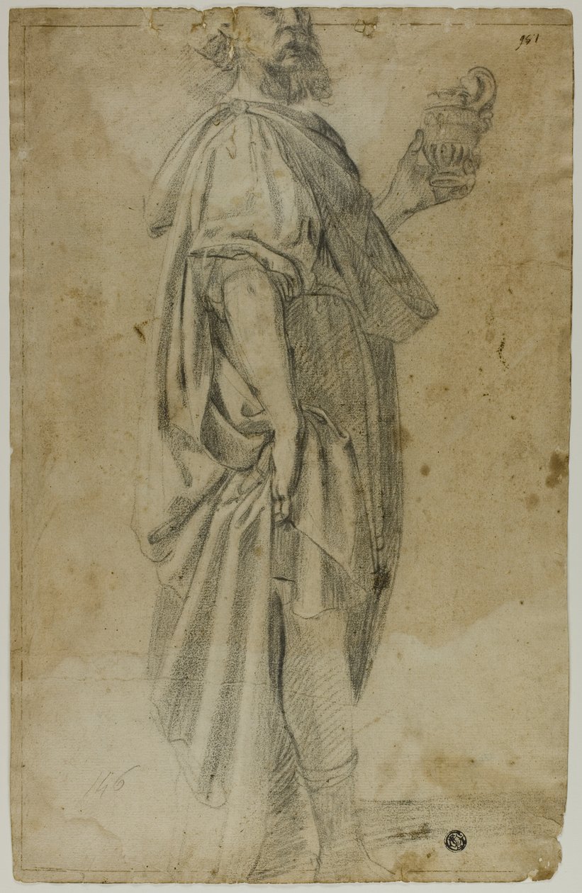 Stående Magus (recto); Skitse af stald og træer (verso) af Domenico Fiasella