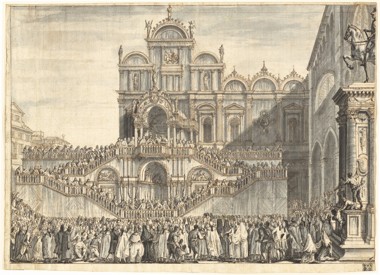 Campo San Zanipolo dekoreret til besøget af Pius VI af Domenico Fossati
