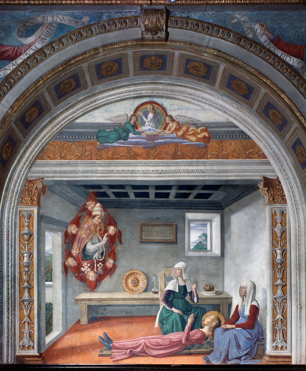 Bekendtgørelse af død til St. Fina af Saint Gregory the Great - Fresco af Domenico Ghirlandaio