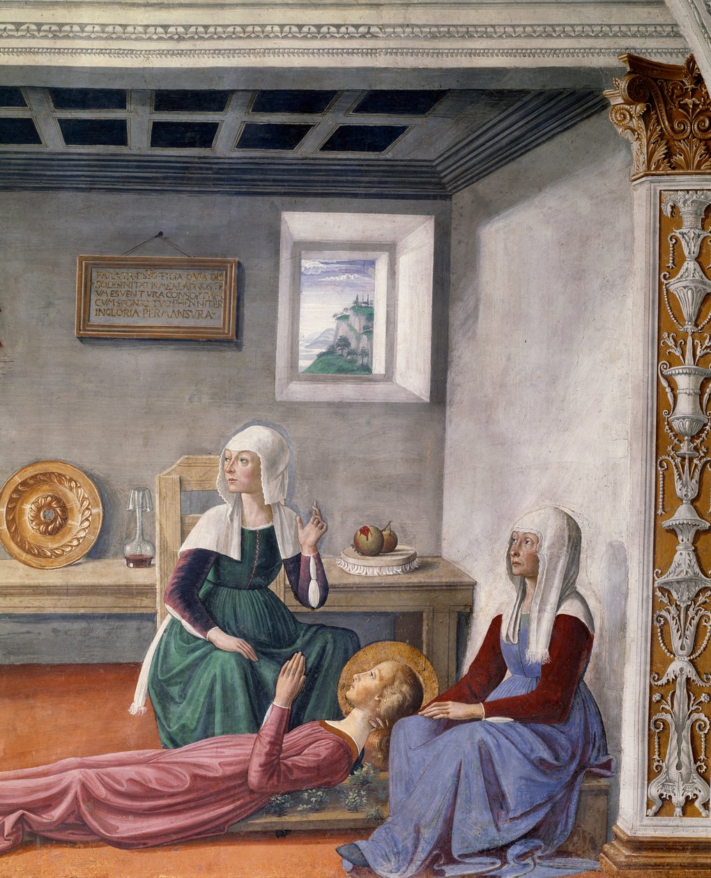 Bekendtgørelse af døden til St. Fina af Saint Gregory den Store, detalje (fresco af Domenico Ghirlandaio