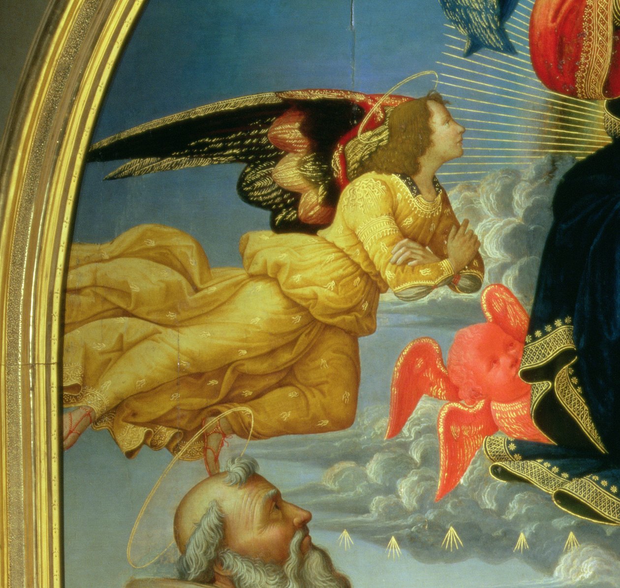 Kristus i herlighed med St.Benedict c.480-547, St.Romuald c.952-1027, St.Attinia, St.Grecinia og donoren, abbed Buonvicini, 1492 paneldetalje af 85137 af Domenico Ghirlandaio