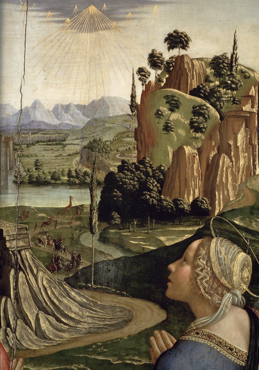 Kristus i herlighed med helgener, detalje af landskabet, 1492 paneldetalje af 85137 af Domenico Ghirlandaio