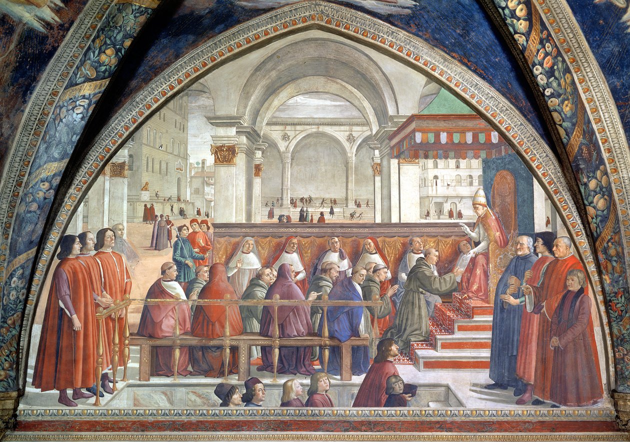 Skt. Frans, der modtager ordensreglen fra pave Honorius, scene fra en cyklus af St. Frans af Assisis liv, 1486 (se også 52660 og 176888) af Domenico Ghirlandaio