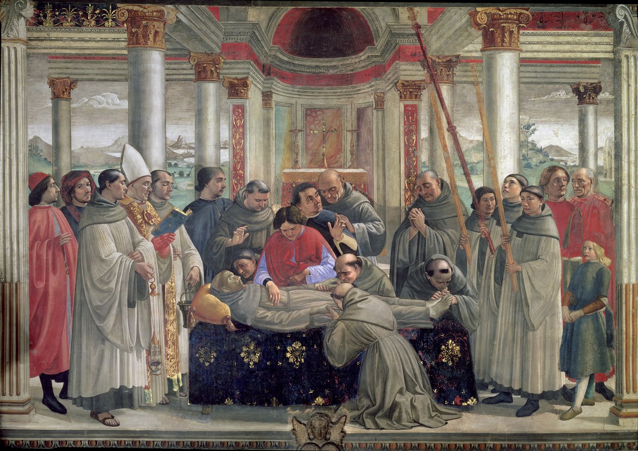 The Death of St. Francis, scene fra en cyklus af St. Francis of Assisis liv, 1486 af Domenico Ghirlandaio