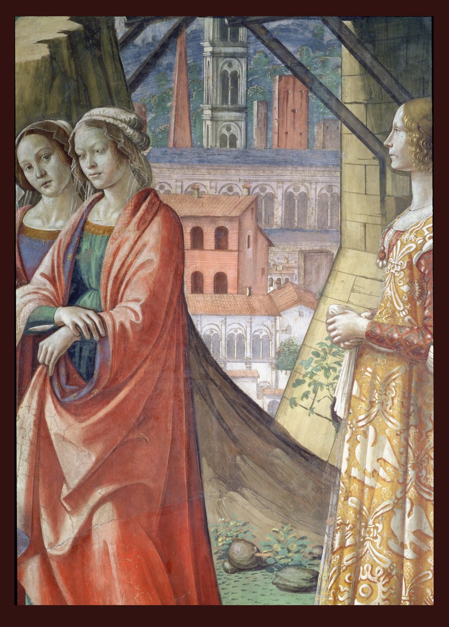 Besøget, detaljer om byen og kvinder, fra Johannes Døberens liv, 1490 freskodetalje af 60461 af Domenico Ghirlandaio