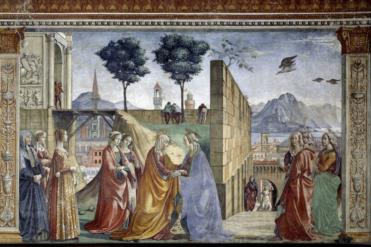 Historien om Johannes Døberen: Besøgelsen. Fresko af Domenico Ghirlandaio (1449-1494) af Domenico Ghirlandaio