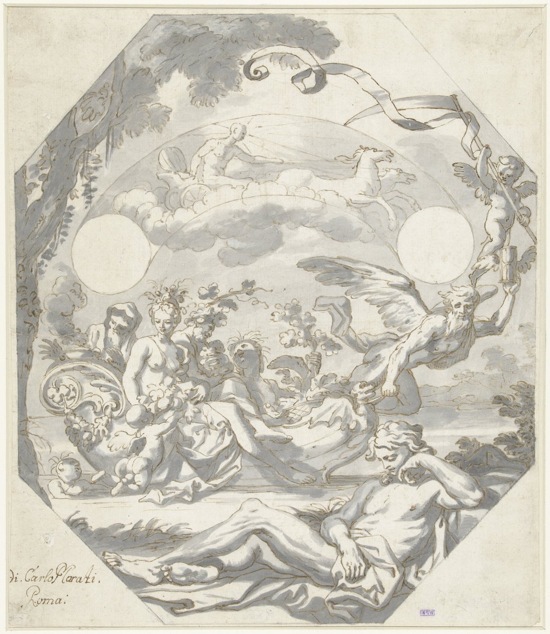 Design til en urskive med en mytologisk allegori af Domenico I Piola (attributed to)