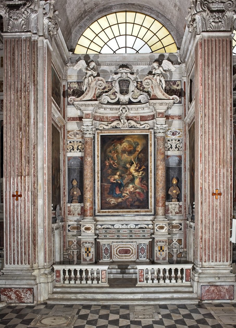Bebudelse, alter, sjette kapel, ca. 1679 (olie på lærred) 345 x 200 cm af Domenico I Piola