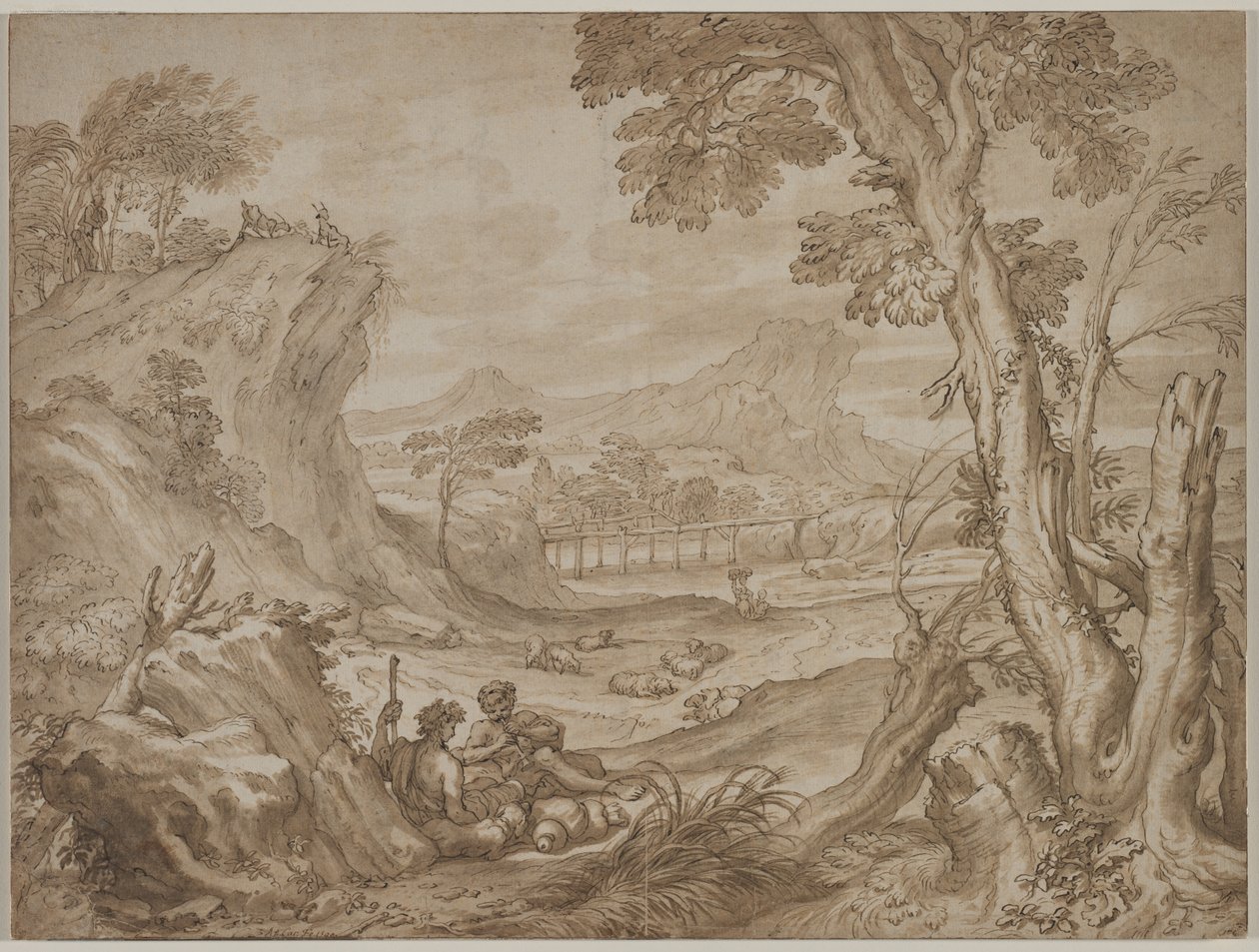 Landskab med hyrder, ca. 1700. af Domenico I Piola