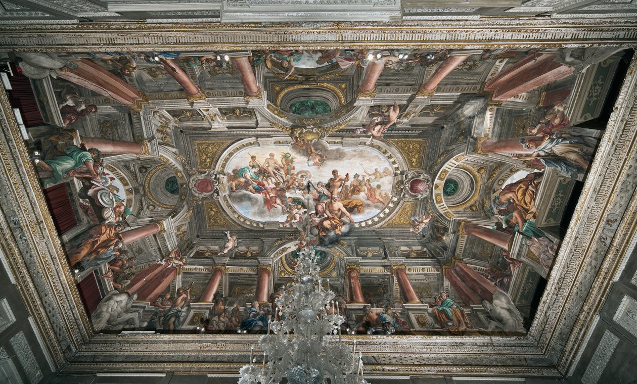 Tilbuddet til Jupiter om nøglerne til Janus-templet (eller fredsallegori), loftet på det ædle gulv, ca. 1665 (fresco) af Domenico I Piola