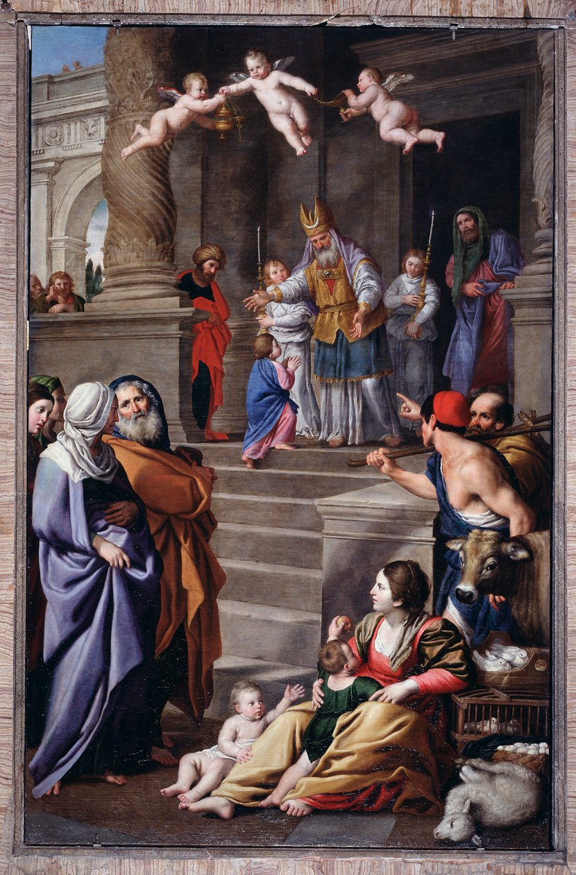 Repræsentation af Saint Thomas de Villeneuve, der gør velgørenhed ( Maleri af Domenico Il Sarzana Fiasella