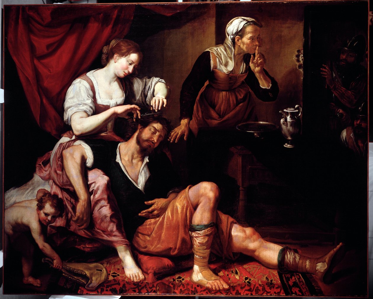 Samson og Dalila (Samson og Delilah) Maleri af Domenico Fiasella dit il Sarzana (1589-1669) Genes fra det 17. århundrede, Musei di Strada Nuova (tidligere Palazzo Bianco) af Domenico Il Sarzana Fiasella
