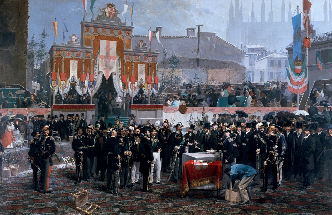 Ceremoni for nedlæggelse af grundsten til Galleria Victor Emmanuel II i Milano, 7. marts af Domenico Induno